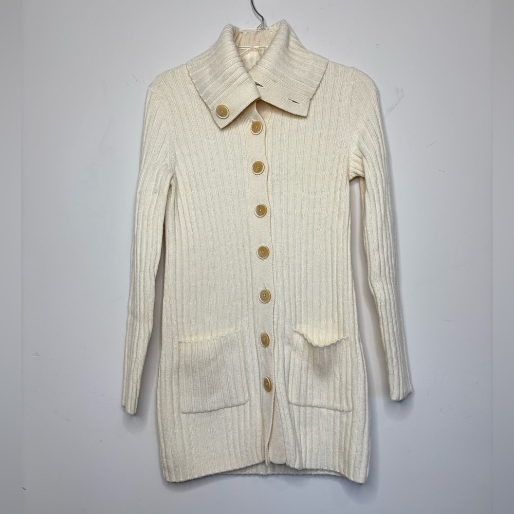 BN2 Banana Republic Crem Ribbed Cardigan / Dress Very Soft Italian Yarn Wool S‎